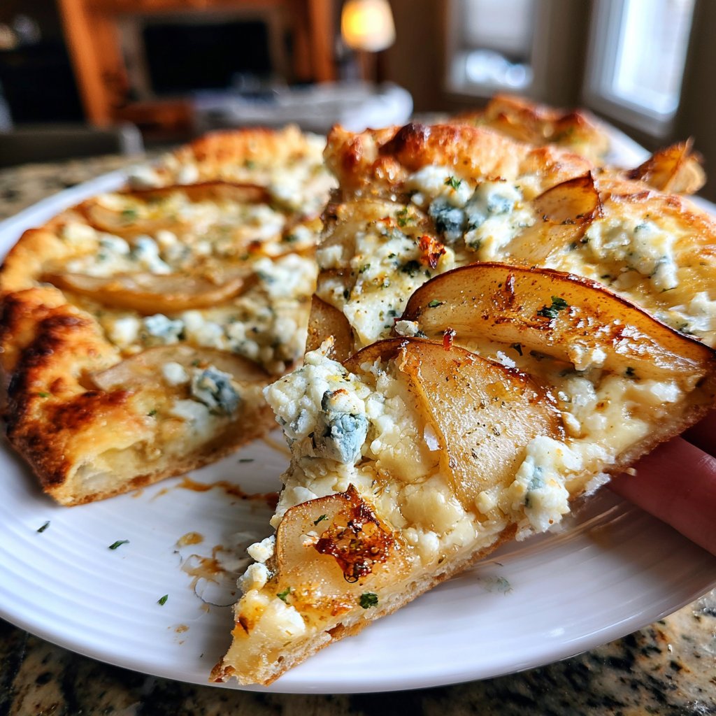 Flammkuchen mit Birne und Blauschimmelkäse