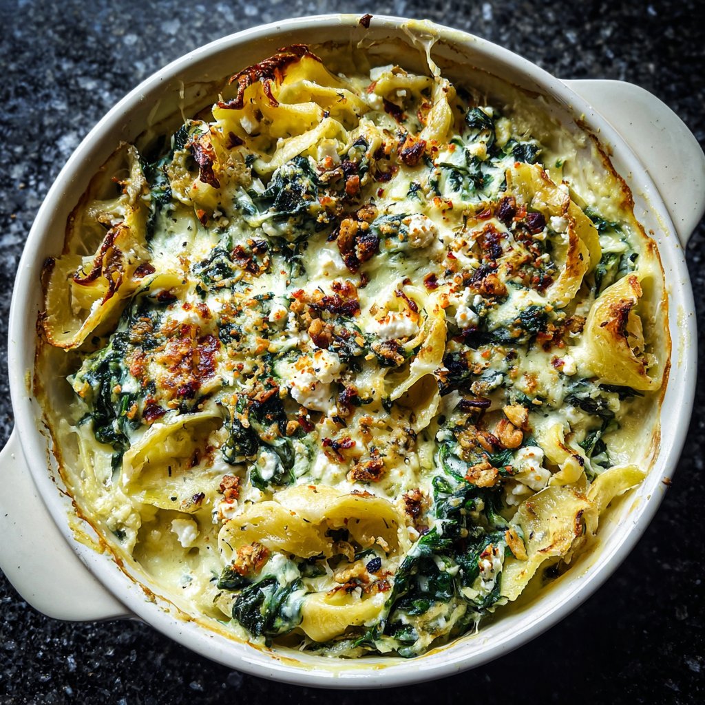 Nudelauflauf mit Spinat und Feta